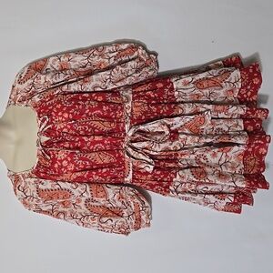 Charina Sarte Paisley Puff Sleeve Tiered Mini Dress Size M‎ Milkmaid Cottagecore